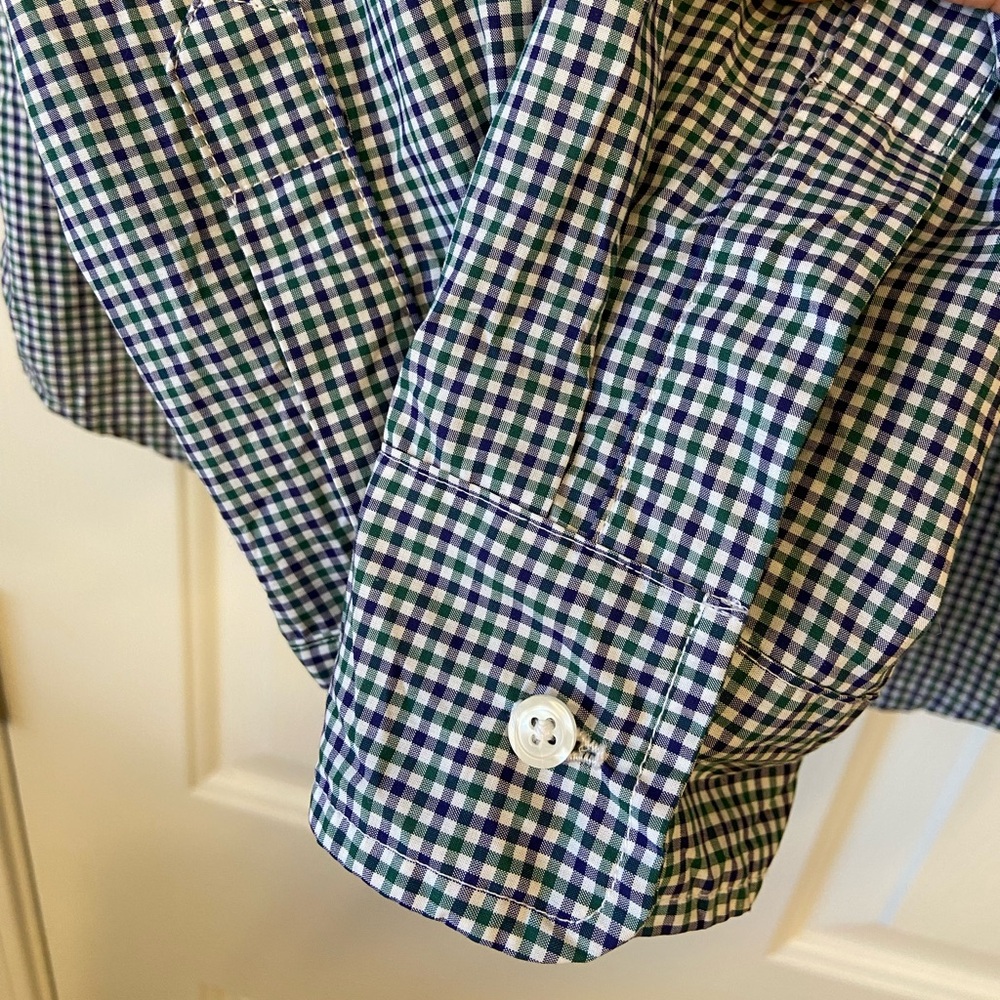Frank & Eileen Barry Green and Blue Gingham Button Up Shirt Sz Medium - Picture 6 of 13